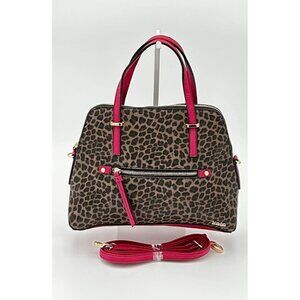 Kate Landry Leopard Print Handbag With Red Accents & Detachable Strap